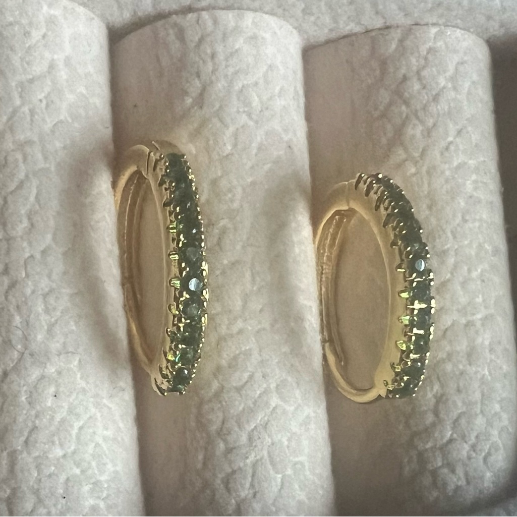 Green Gemstone And Gold Titanium Hoops